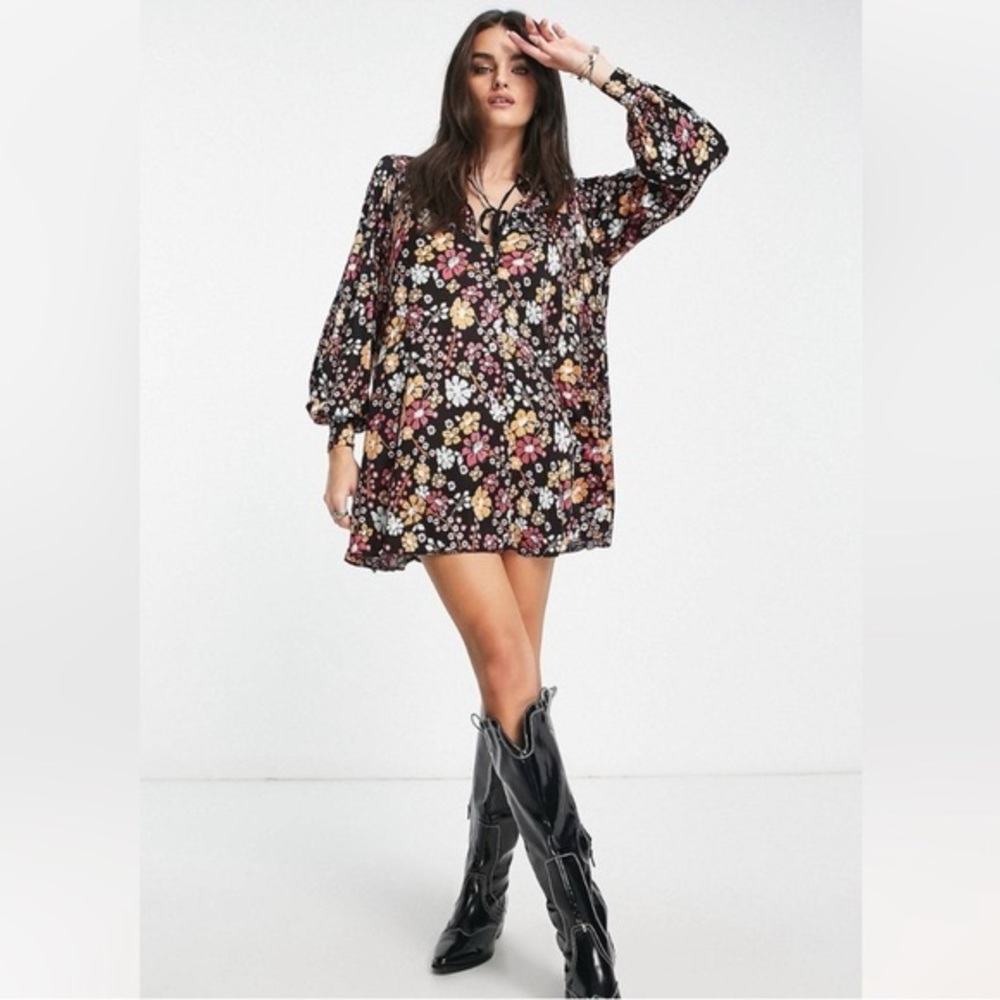 Free People Daisy Jane Mini Tunic Dress Size S New with Tag dark compo floral